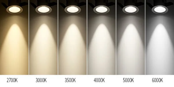 مقارنة لون الضوء من 2700 K إلى 6000 K