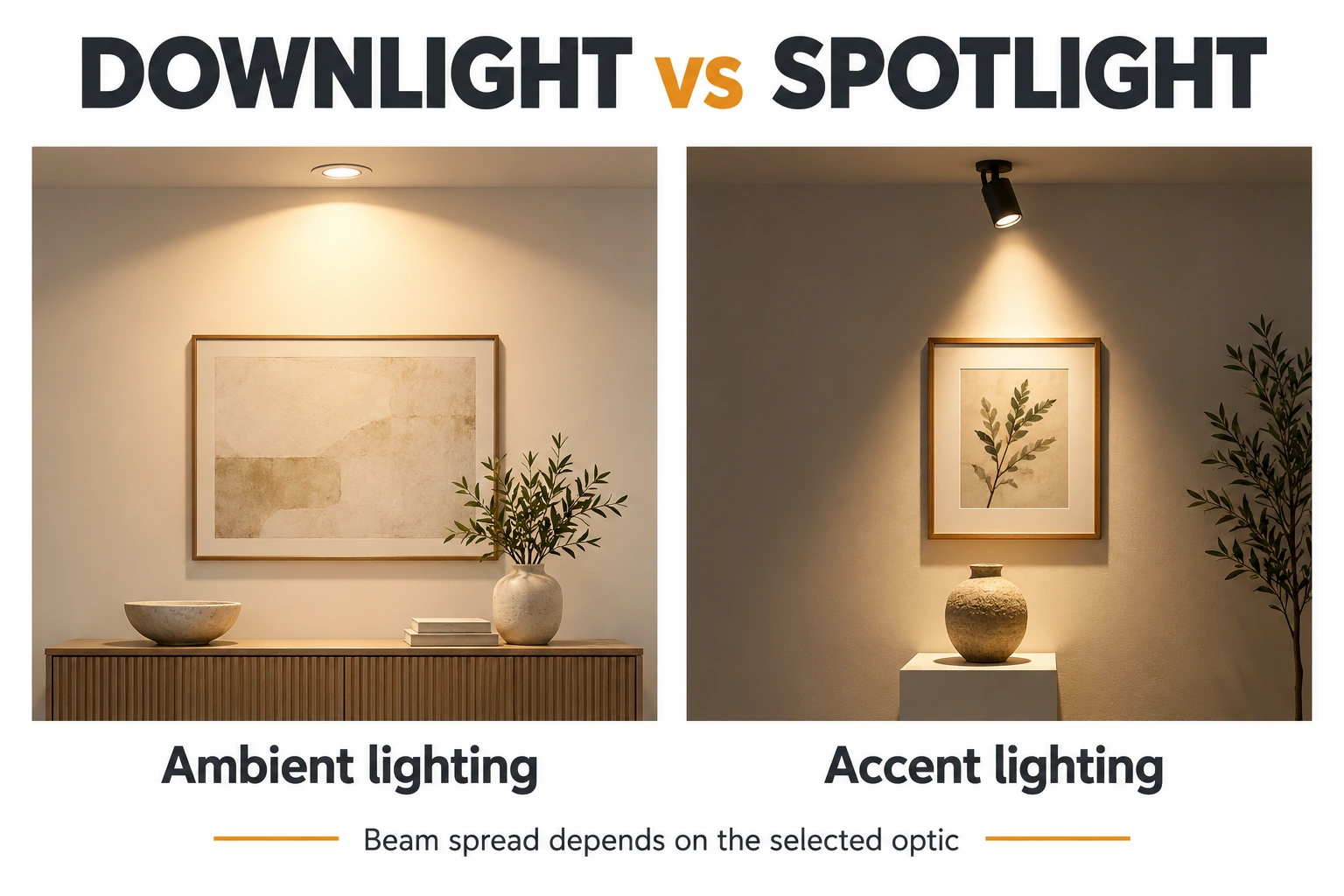 downlight versus spotlight lighting comparison