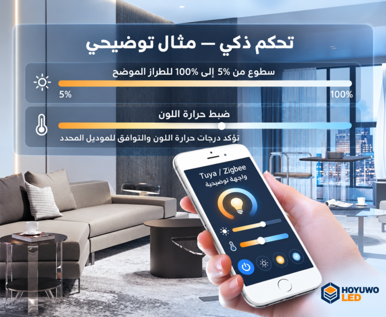 مثال توضيحي لتحكم Tuya وZigbee؛ تؤكد حرارة اللون والتوافق للموديل