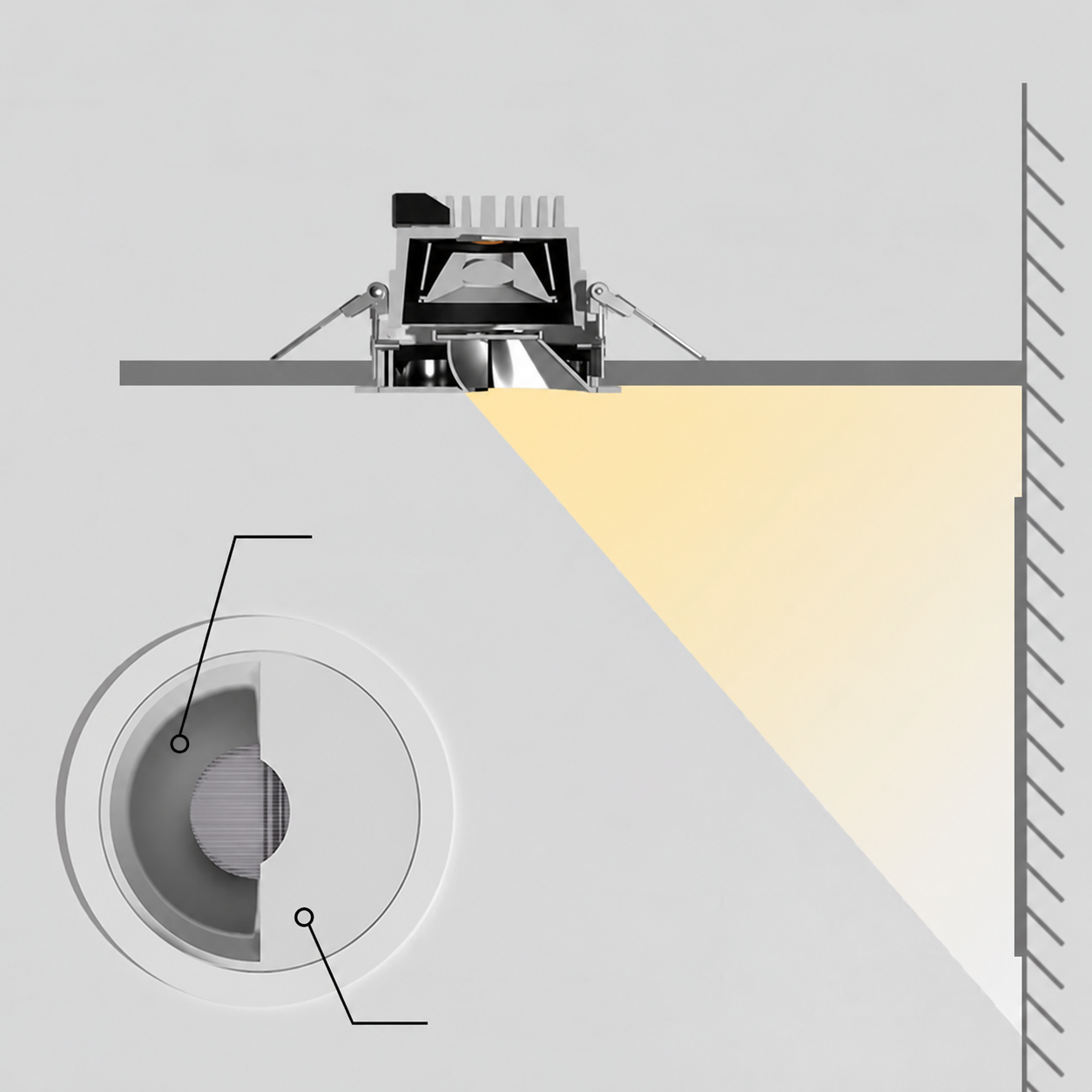 HOYUWO LED — فتحة خروج الضوء · بصريات غير متماثلة