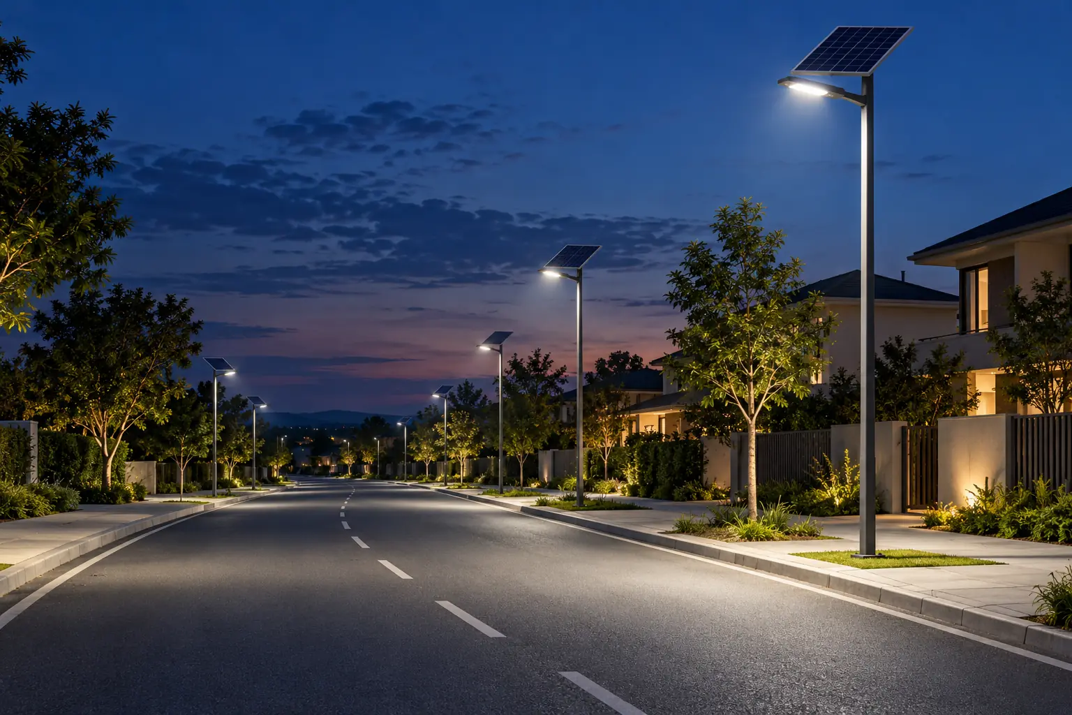 quiet suburban road solar led lighting