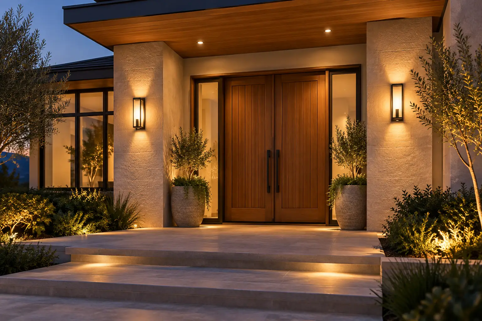 residential entrance led wall and downlight lighting