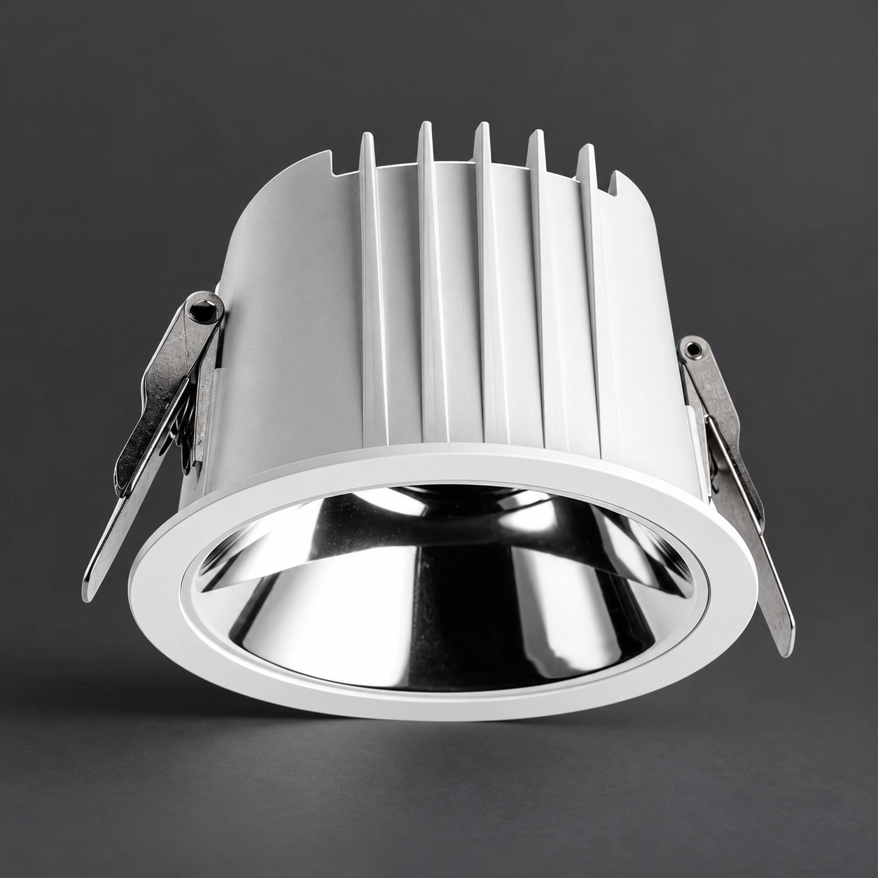 silver reflector downlight fin detail charcoal studio